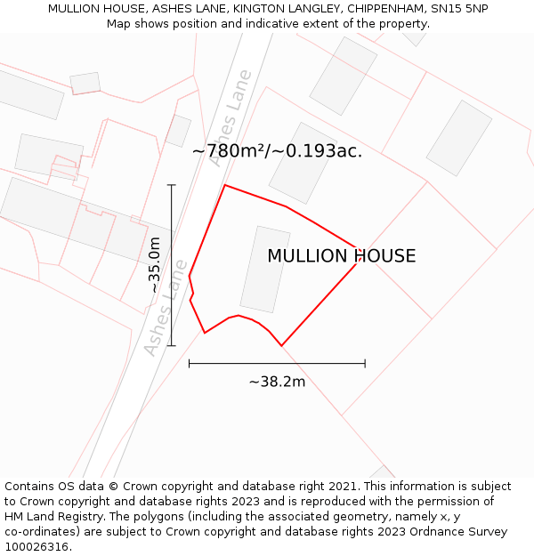 MULLION HOUSE, ASHES LANE, KINGTON LANGLEY, CHIPPENHAM, SN15 5NP: Plot and title map