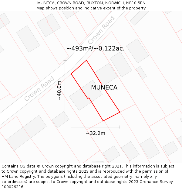 MUNECA, CROWN ROAD, BUXTON, NORWICH, NR10 5EN: Plot and title map