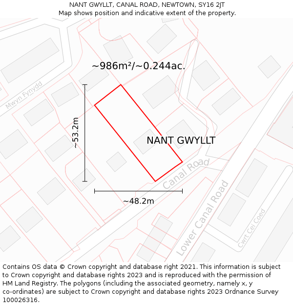 NANT GWYLLT, CANAL ROAD, NEWTOWN, SY16 2JT: Plot and title map