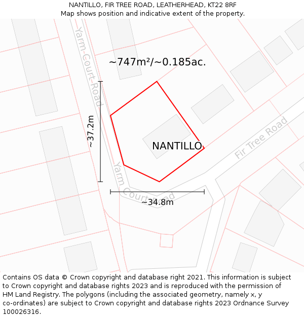 NANTILLO, FIR TREE ROAD, LEATHERHEAD, KT22 8RF: Plot and title map