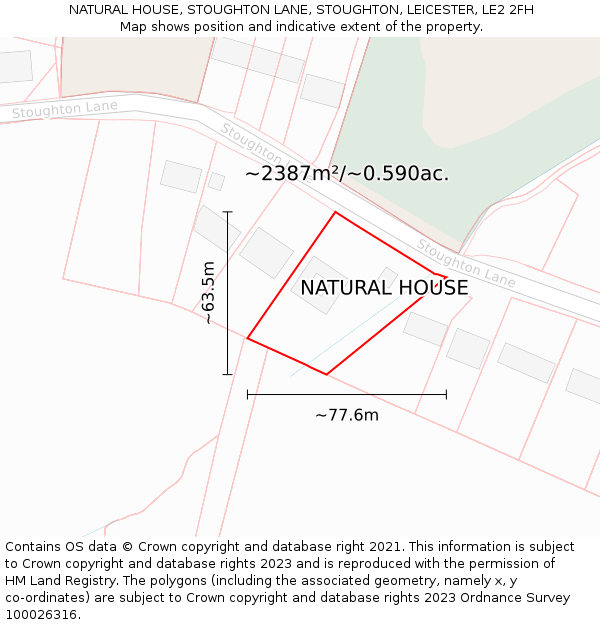 NATURAL HOUSE, STOUGHTON LANE, STOUGHTON, LEICESTER, LE2 2FH: Plot and title map