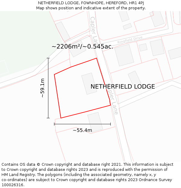 NETHERFIELD LODGE, FOWNHOPE, HEREFORD, HR1 4PJ: Plot and title map