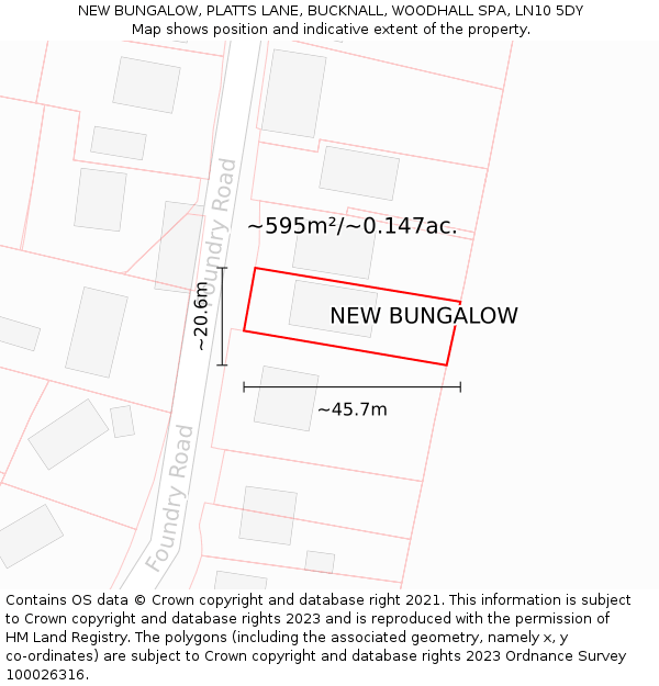 NEW BUNGALOW, PLATTS LANE, BUCKNALL, WOODHALL SPA, LN10 5DY: Plot and title map