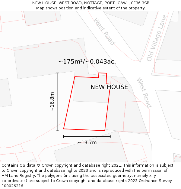 NEW HOUSE, WEST ROAD, NOTTAGE, PORTHCAWL, CF36 3SR: Plot and title map