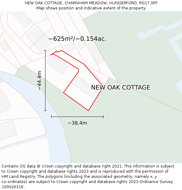 NEW OAK COTTAGE, CHARNHAM MEADOW, HUNGERFORD, RG17 0PF: Plot and title map