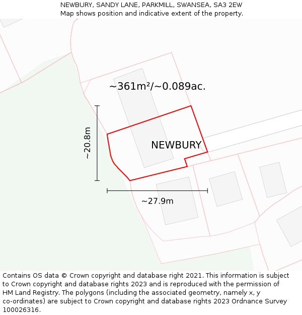 NEWBURY, SANDY LANE, PARKMILL, SWANSEA, SA3 2EW: Plot and title map