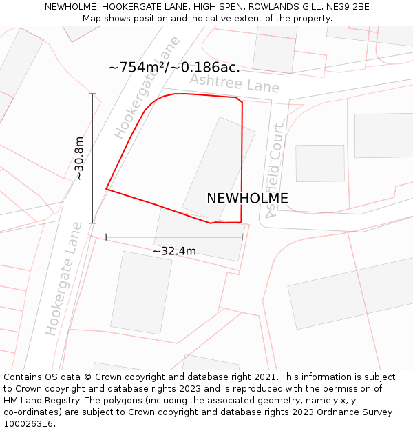 NEWHOLME, HOOKERGATE LANE, HIGH SPEN, ROWLANDS GILL, NE39 2BE: Plot and title map