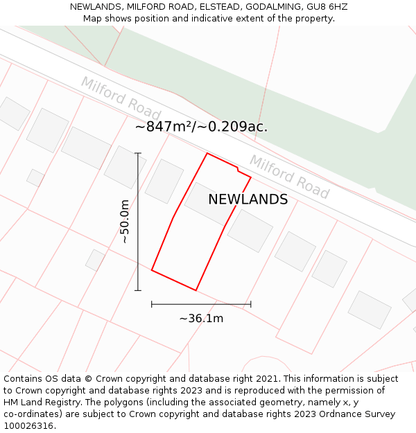 NEWLANDS, MILFORD ROAD, ELSTEAD, GODALMING, GU8 6HZ: Plot and title map