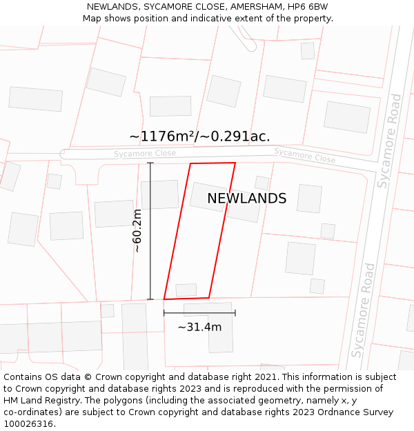 NEWLANDS, SYCAMORE CLOSE, AMERSHAM, HP6 6BW: Plot and title map