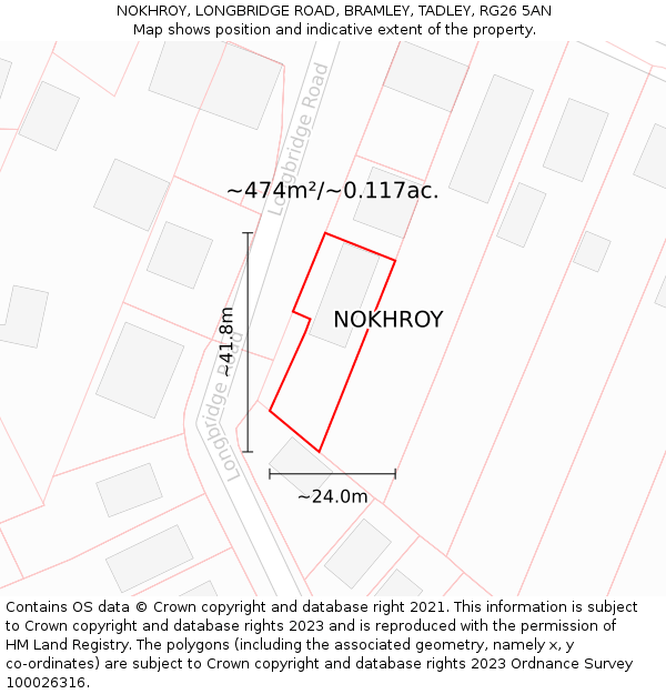 NOKHROY, LONGBRIDGE ROAD, BRAMLEY, TADLEY, RG26 5AN: Plot and title map