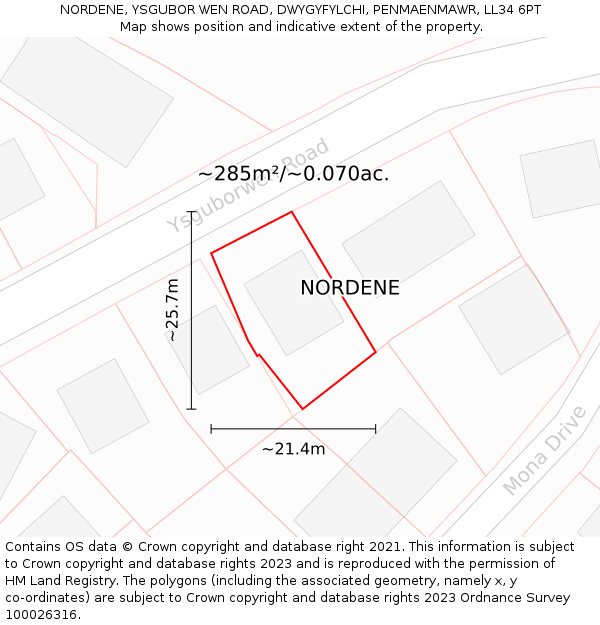 NORDENE, YSGUBOR WEN ROAD, DWYGYFYLCHI, PENMAENMAWR, LL34 6PT: Plot and title map