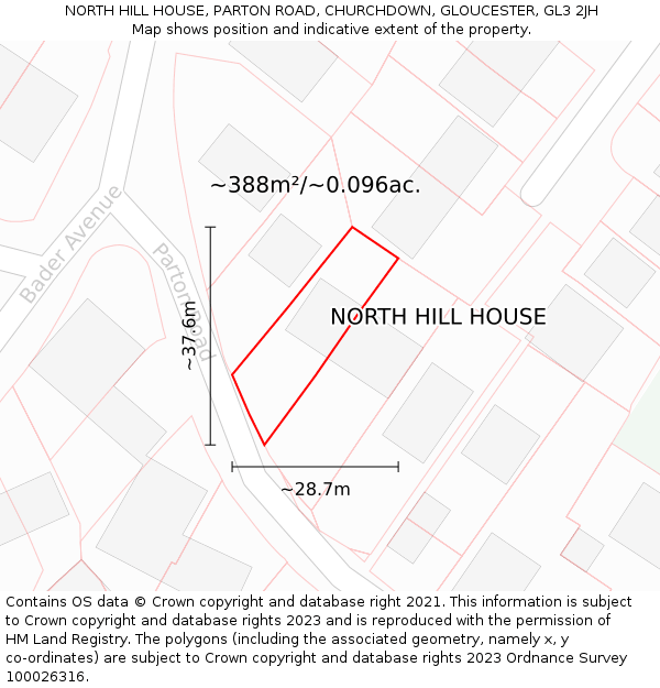 NORTH HILL HOUSE, PARTON ROAD, CHURCHDOWN, GLOUCESTER, GL3 2JH: Plot and title map