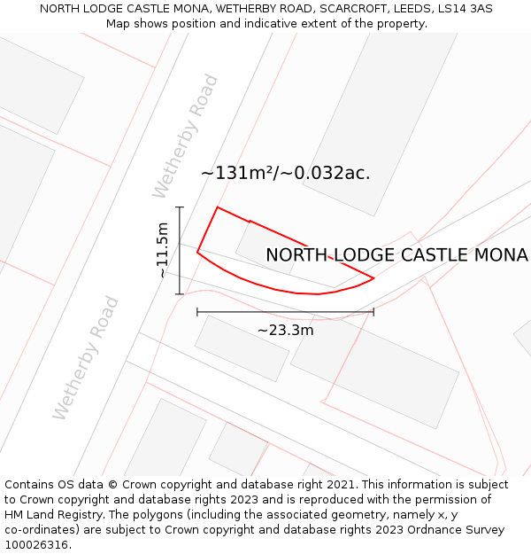 NORTH LODGE CASTLE MONA, WETHERBY ROAD, SCARCROFT, LEEDS, LS14 3AS: Plot and title map