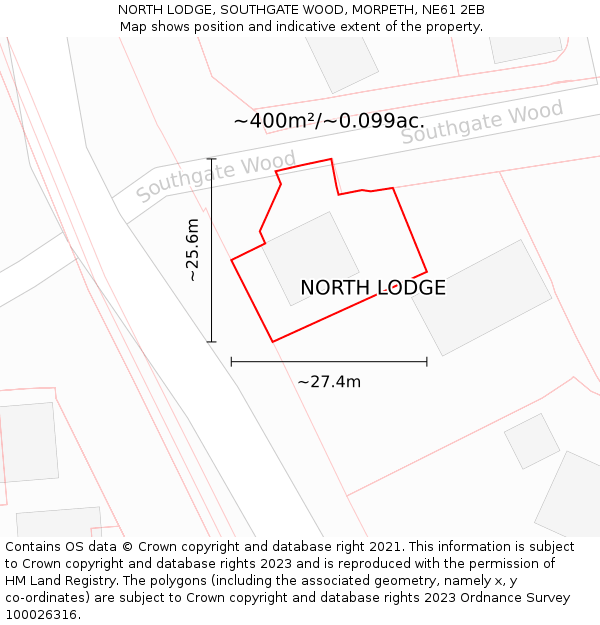 NORTH LODGE, SOUTHGATE WOOD, MORPETH, NE61 2EB: Plot and title map