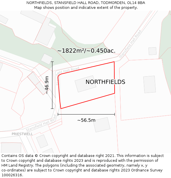 NORTHFIELDS, STANSFIELD HALL ROAD, TODMORDEN, OL14 8BA: Plot and title map