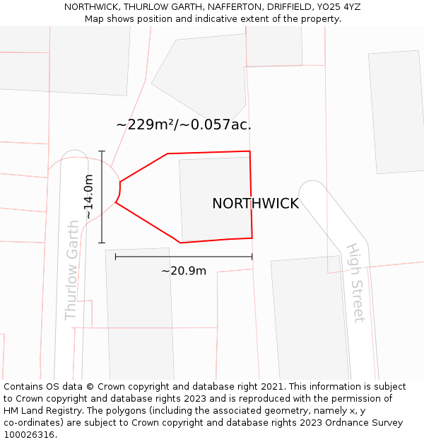 NORTHWICK, THURLOW GARTH, NAFFERTON, DRIFFIELD, YO25 4YZ: Plot and title map