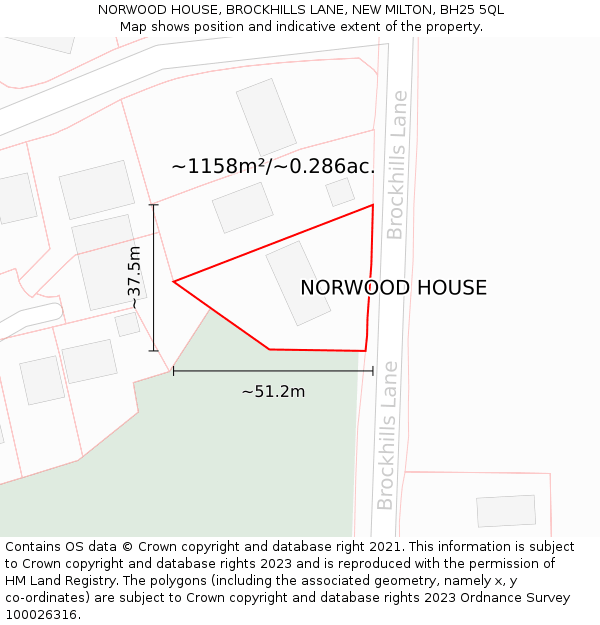 NORWOOD HOUSE, BROCKHILLS LANE, NEW MILTON, BH25 5QL: Plot and title map