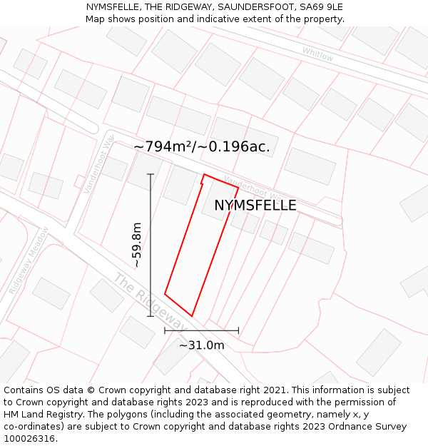 NYMSFELLE, THE RIDGEWAY, SAUNDERSFOOT, SA69 9LE: Plot and title map