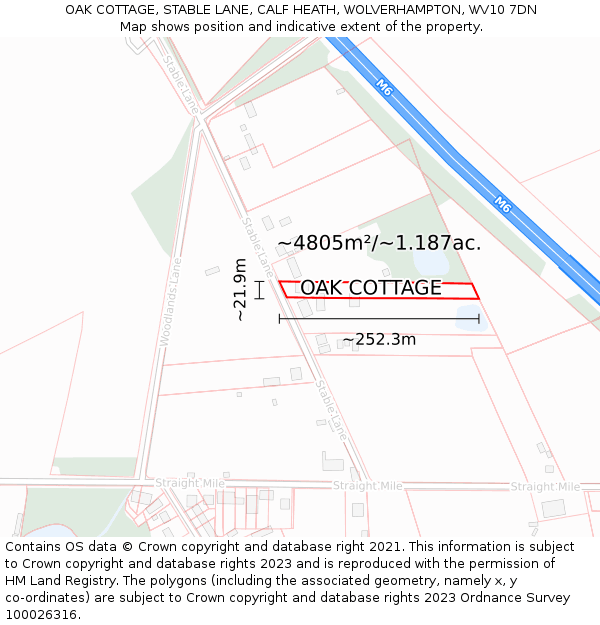 OAK COTTAGE, STABLE LANE, CALF HEATH, WOLVERHAMPTON, WV10 7DN: Plot and title map