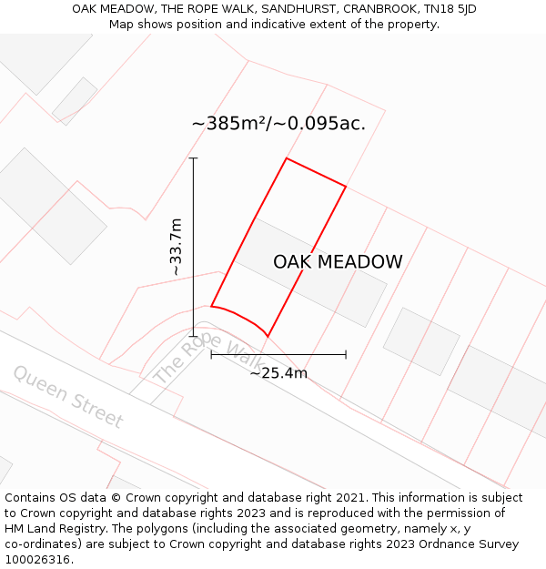 OAK MEADOW, THE ROPE WALK, SANDHURST, CRANBROOK, TN18 5JD: Plot and title map