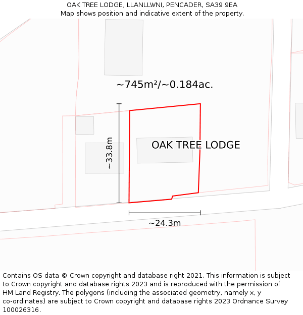 OAK TREE LODGE, LLANLLWNI, PENCADER, SA39 9EA: Plot and title map