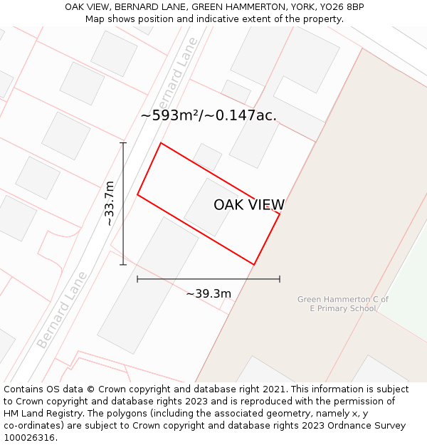 OAK VIEW, BERNARD LANE, GREEN HAMMERTON, YORK, YO26 8BP: Plot and title map