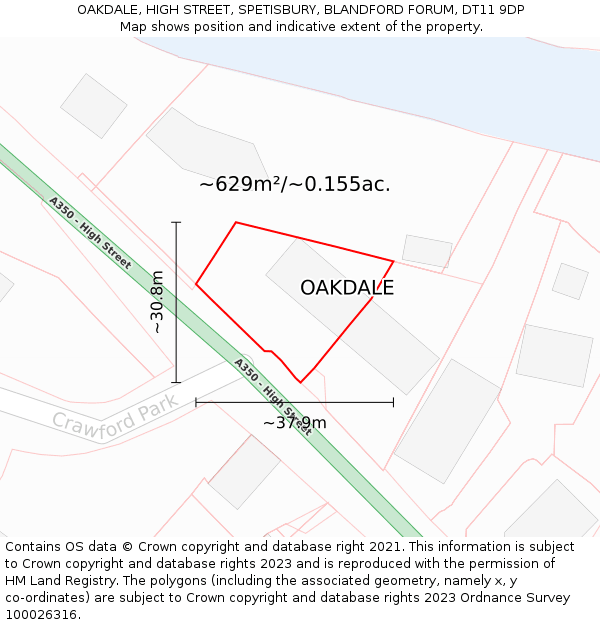 OAKDALE, HIGH STREET, SPETISBURY, BLANDFORD FORUM, DT11 9DP: Plot and title map