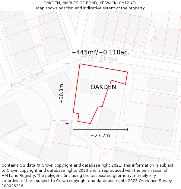 OAKDEN, AMBLESIDE ROAD, KESWICK, CA12 4DL: Plot and title map