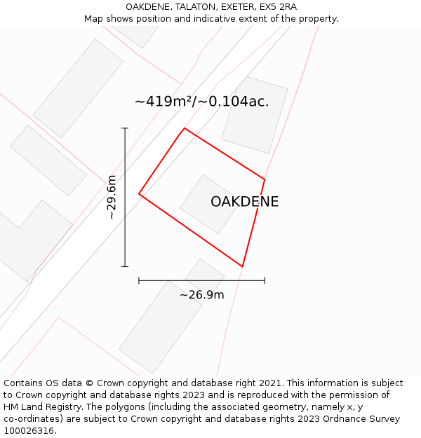 OAKDENE, TALATON, EXETER, EX5 2RA: Plot and title map