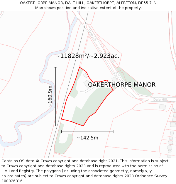 OAKERTHORPE MANOR, DALE HILL, OAKERTHORPE, ALFRETON, DE55 7LN: Plot and title map