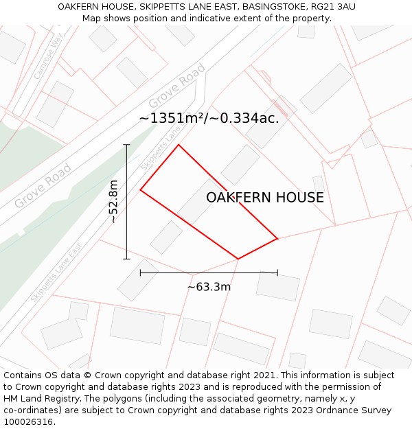 OAKFERN HOUSE, SKIPPETTS LANE EAST, BASINGSTOKE, RG21 3AU: Plot and title map