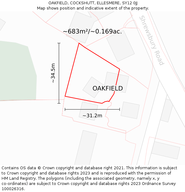 OAKFIELD, COCKSHUTT, ELLESMERE, SY12 0JJ: Plot and title map