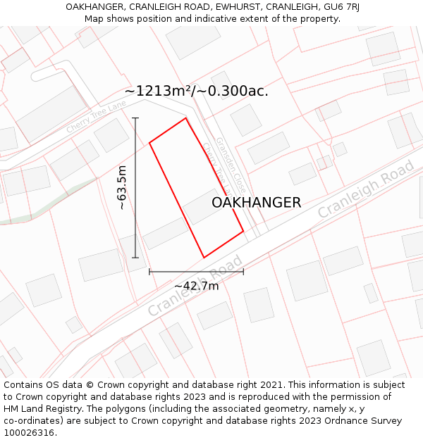 OAKHANGER, CRANLEIGH ROAD, EWHURST, CRANLEIGH, GU6 7RJ: Plot and title map