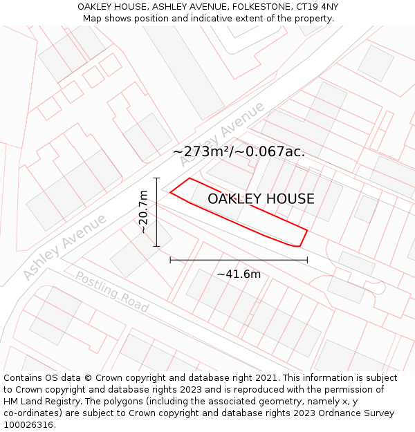 OAKLEY HOUSE, ASHLEY AVENUE, FOLKESTONE, CT19 4NY: Plot and title map