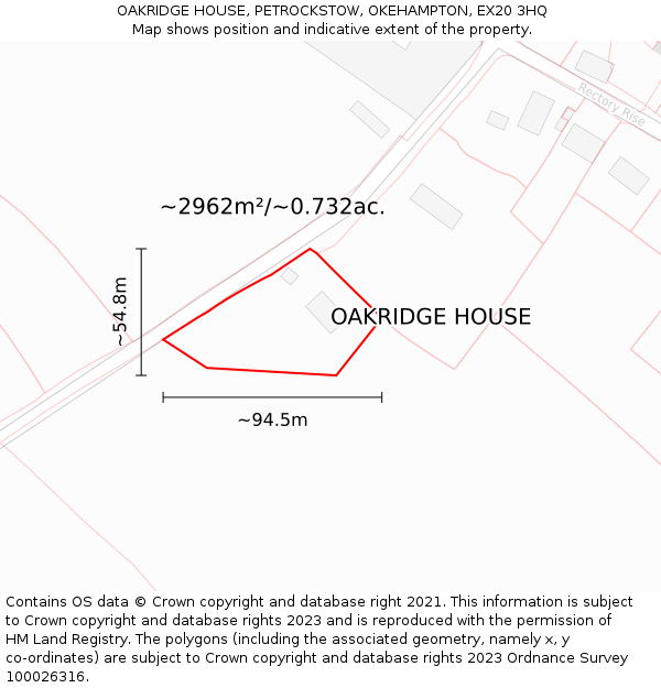 OAKRIDGE HOUSE, PETROCKSTOW, OKEHAMPTON, EX20 3HQ: Plot and title map