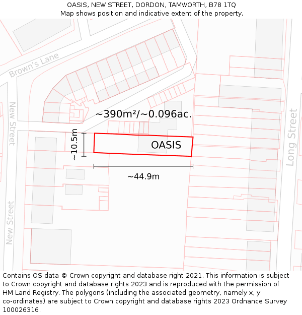 OASIS, NEW STREET, DORDON, TAMWORTH, B78 1TQ: Plot and title map