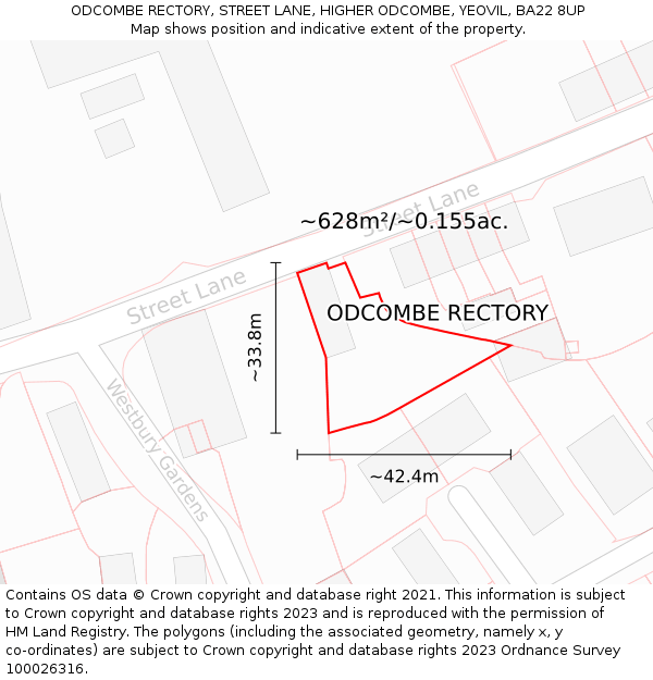 ODCOMBE RECTORY, STREET LANE, HIGHER ODCOMBE, YEOVIL, BA22 8UP: Plot and title map