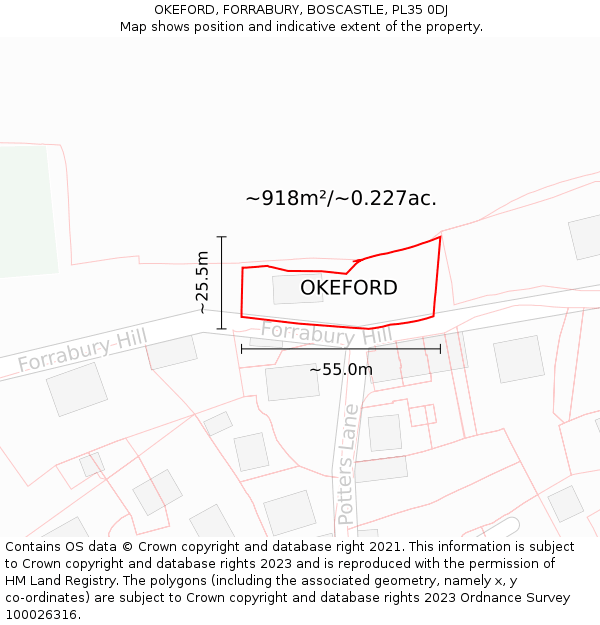 OKEFORD, FORRABURY, BOSCASTLE, PL35 0DJ: Plot and title map