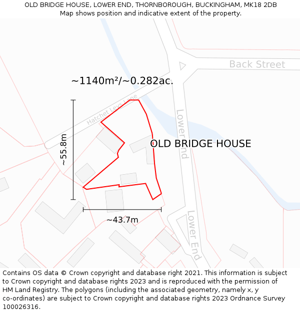 OLD BRIDGE HOUSE, LOWER END, THORNBOROUGH, BUCKINGHAM, MK18 2DB: Plot and title map