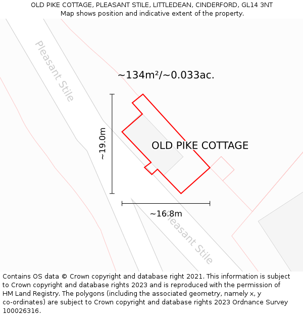 OLD PIKE COTTAGE, PLEASANT STILE, LITTLEDEAN, CINDERFORD, GL14 3NT: Plot and title map