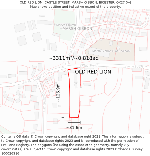 OLD RED LION, CASTLE STREET, MARSH GIBBON, BICESTER, OX27 0HJ: Plot and title map