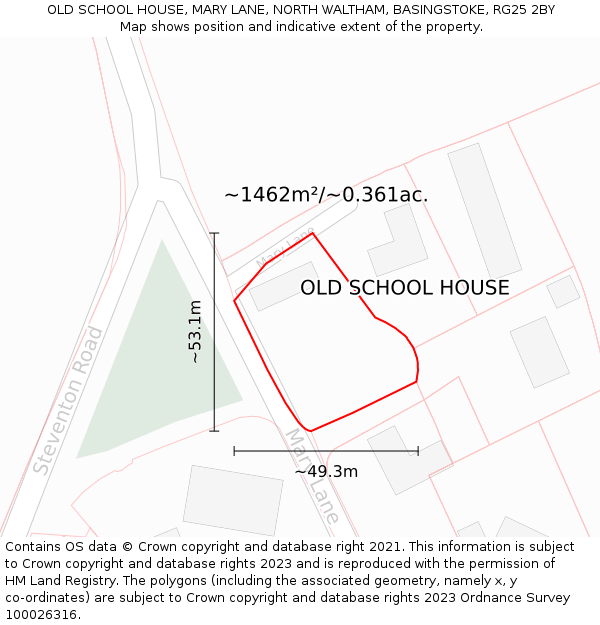 OLD SCHOOL HOUSE, MARY LANE, NORTH WALTHAM, BASINGSTOKE, RG25 2BY: Plot and title map