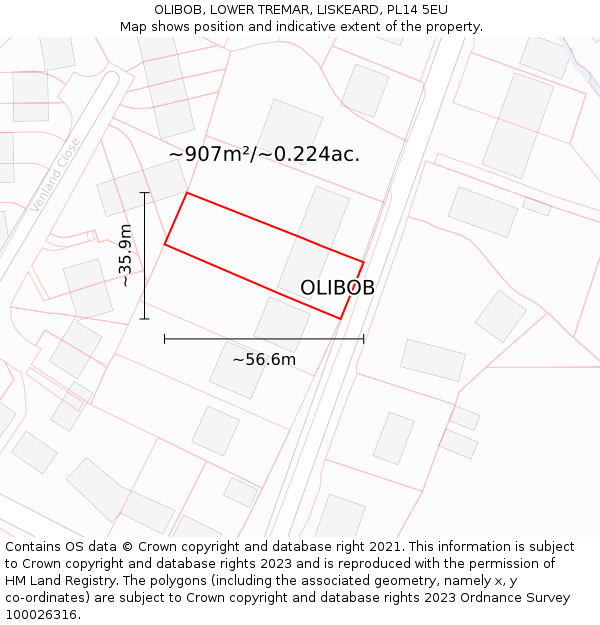 OLIBOB, LOWER TREMAR, LISKEARD, PL14 5EU: Plot and title map