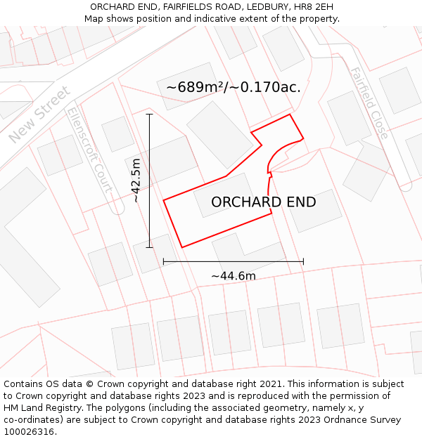 ORCHARD END, FAIRFIELDS ROAD, LEDBURY, HR8 2EH: Plot and title map