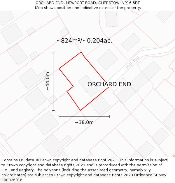 ORCHARD END, NEWPORT ROAD, CHEPSTOW, NP16 5BT: Plot and title map