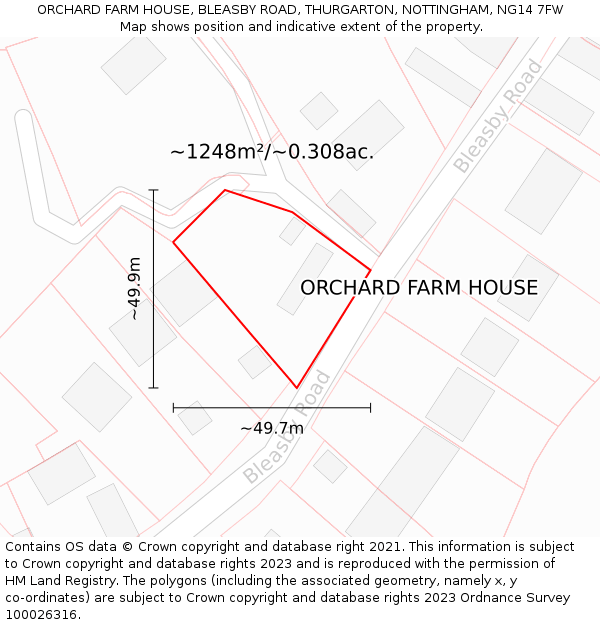 ORCHARD FARM HOUSE, BLEASBY ROAD, THURGARTON, NOTTINGHAM, NG14 7FW: Plot and title map