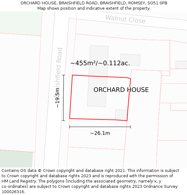 ORCHARD HOUSE, BRAISHFIELD ROAD, BRAISHFIELD, ROMSEY, SO51 0PB: Plot and title map