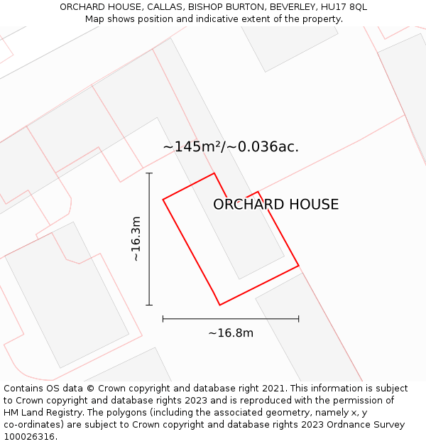 ORCHARD HOUSE, CALLAS, BISHOP BURTON, BEVERLEY, HU17 8QL: Plot and title map