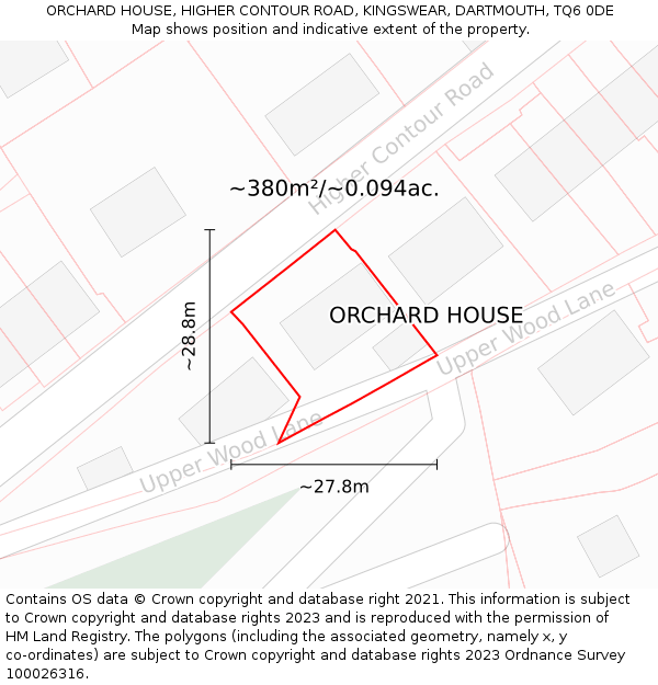 ORCHARD HOUSE, HIGHER CONTOUR ROAD, KINGSWEAR, DARTMOUTH, TQ6 0DE: Plot and title map