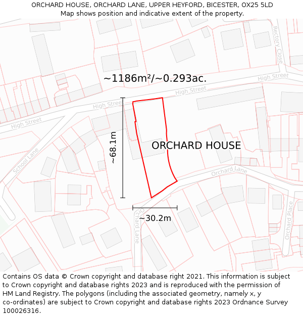 ORCHARD HOUSE, ORCHARD LANE, UPPER HEYFORD, BICESTER, OX25 5LD: Plot and title map